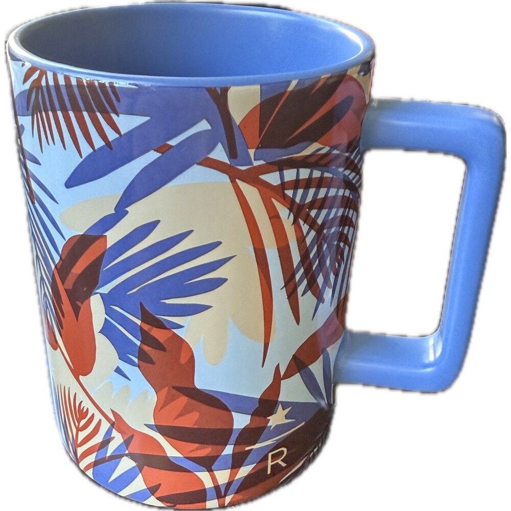 STARBUCKS RESERVE Tropical Palm Print Fauna Blue Roastery Coffee Mug 12oz
